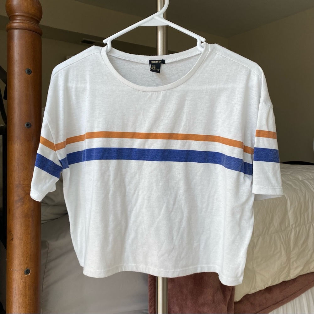 Forever 21 Blue and Orange Striped T-shirt